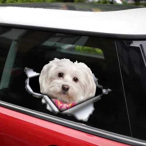A0108# 13 cm/17 cm 3D Self-adhesive Decal Cute Maltese Dog Car Sticker Waterproof Auto Decors on Bumper Rear Window Laptop