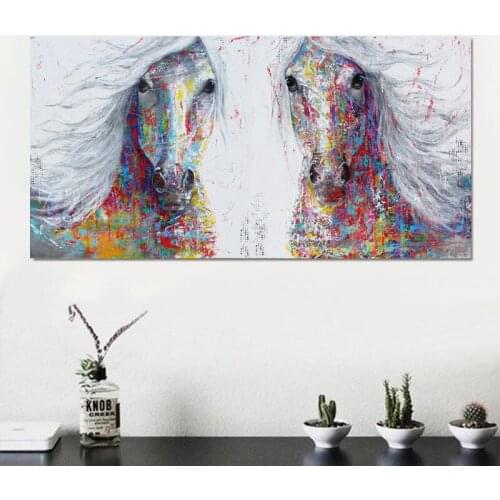 Abstract Animal Painting Art Canvas Print Wall Pictures For Living Room Two Horse Canvas Painting Frame