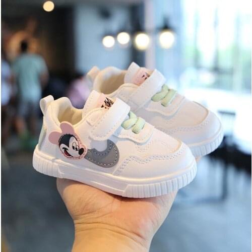 Disney Brand Baby Shoes For Toddler Boy Girl Cartoon Mickey Soft Leather Baby Casual Sneakers childrens white shoes