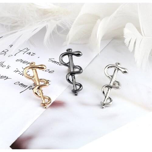 3colors Pins fashion Gun Black snake cane pharmacy health needle Medical Brooch doctor nurse symbol enamel Badge fashion jewelry