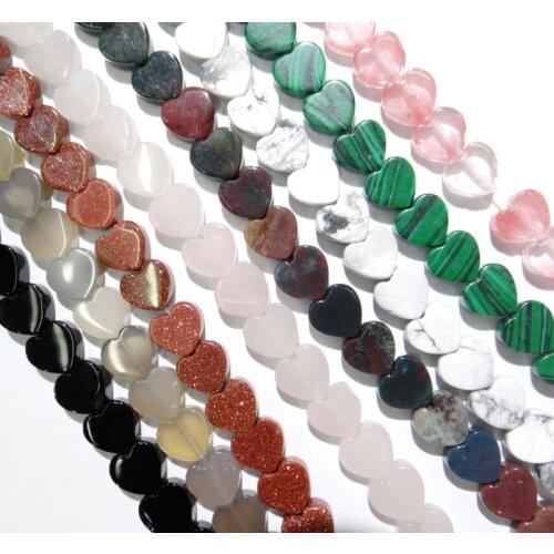 10x10mm Natural crystal Agates Opalite stone turquoisesFlat heart shaped beads for DIY Jewelry Making Bracelet 50pcs strand