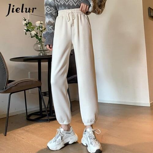 Jielur Winter Harem Pants for Women Casual Velvet Thick 2020 Trousers Female Harajuku Drawstring Baggy Sweatpants Fitness S-L