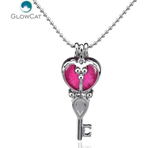 K25 Women Silver Heart key Oils Diffuser Locket Necklace Aromatherapy Steel 16" Aroma Essential Oil Diffuser Locket