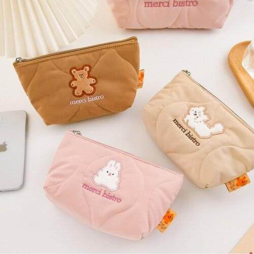 Korean Cute Animal Embroidery Zipper Make Up Bags For Women Travel Storage Cosmetic Pouch Beauty Tool Bags 2021 New Fashion