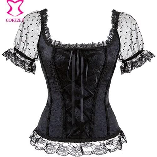 Black Sleeve Corsets And Bustiers Steampunk Corset Plus Size 6XL Gothic Clothing Espartilhos E Corpetes Sexy Burlesque Costumes