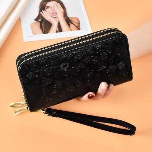 Women Double Zipper Letters Pattern Wallets Fashion Female Long Coin Purse Large Capacity Hot Sale Ladies Clutch Wallets