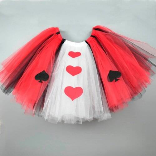 Red Queen Of Hearts Fluffy Tutu Skirt Baby Alice Theme Birthday Party Costume Girls Halloween Fancy Tulle Skirt Photo Props