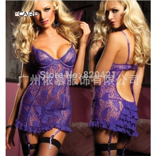 Fcare Summer Hot big size racy black lace nightgown sexy nightgown