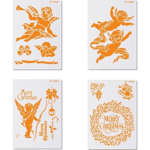 Fashion 4 Pcs/Set Merry Christmas & Angel Pattern Cake Lace Stencils Plastic Cake Design Baking & Pastry Tool