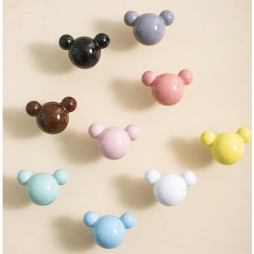 Cartoon cute colorful ceramic bear childrens room cabinet handle white black blue yellow pink brass drawer shoe cabinet knob