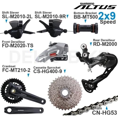 Shimano altus 2x9 Speed MTB Groupset with M2010 Shifter Chain M2000 Front/Rear Derailleur MT210 CRANKSET Cassette Sprocket BB