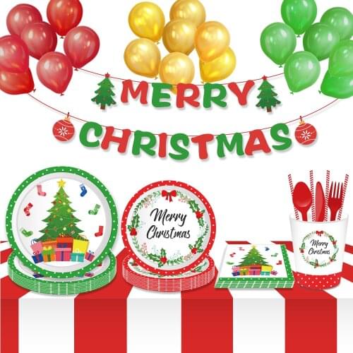 Merry Christmas Santa Claus Dinner Plates Christmas Decorations for Home Disposable Tableware Sets New Years Xmas Party Favors