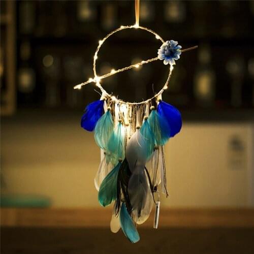 Indian Style Dream Catcher Wall Hanging Blue Purple Feather Home Decor Handmade Children Girls Kids Gifts Room Decoration