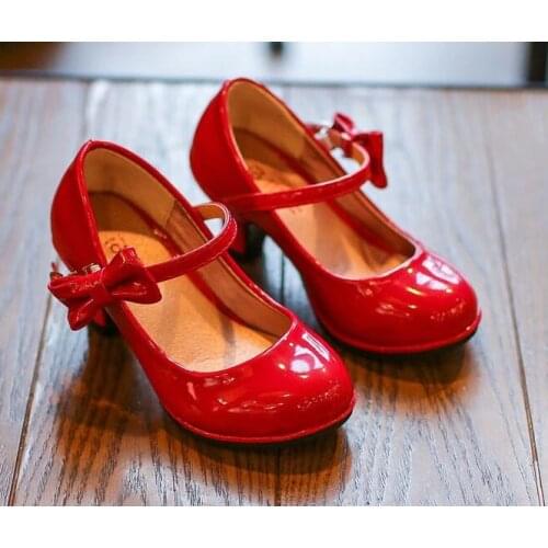 2019 New Fashion Children Leather princess shoes girls dance bowtie Sandals shiny Solid color high-heeled party kids shoes