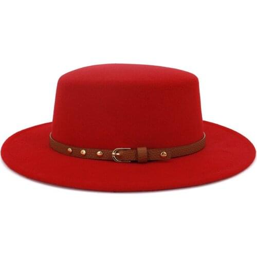 56-58CM Black Faux Wool Panama Big Brim Hat Socialite Elegant Women Retro Mens and Womens Hats Belt Fedora Hats Tedoras Hats