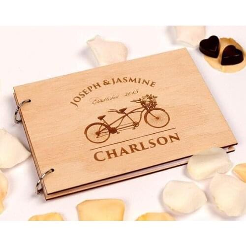 Personalized Bicycle Wedding Guest Book,Wood Rustic Wedding Guestbook,Custom Wedding Photo Album,DIY Scrapbook Wedding Decor
