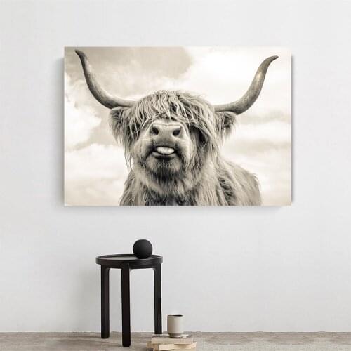 Black and White Yak Highland Cow Wild Animals Canvas Painting Posters and Prints Wall Art Picture for LivingRoom Home Decoration