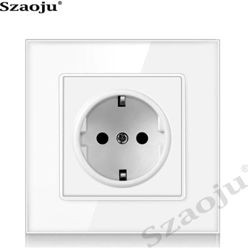Szaoju wall socket German standard socket four colors Crystal tempered glass panel 86*86mm AC 110 -250V power socket 16A 2100ma