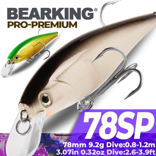 Bearking Excellent 78mm/9.2g dive 0.8-1.2m fishing tackle new model,perfect action minnow suspending bait 5 colors for choose