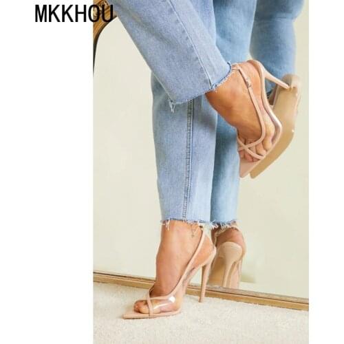 MKKHOU Fashion Sandals Womens New Summer Shoes Transparent Sexy Fish Mouth Pointed Stiletto 11cm High Heel Modern Sandals