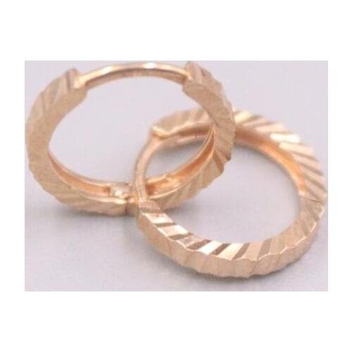 New Pure 18K Rose Gold Earrings 14x4mm Round Shinny Hoop Eaaings