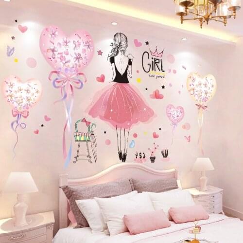 [shijuekongjian] Balloons Wall Stickers DIY Cartoon Girl Wall Decals for Kids Rooms Baby Bedroom Nursery House Decoration