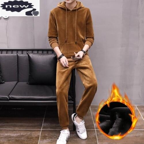 Winter Mens Fleece Lining Joggers Sweatshirt Set Casual Hoodies Tracksuit Velvet Couple Two Pieces Long Pants Sets Big Size 3XL