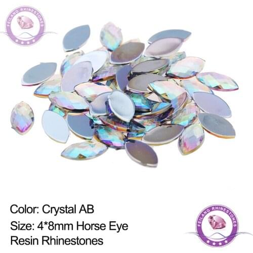 Feilang 4*8mm AB Flatback Rhinestones Crystals Stones Horse Eye resin Strass For DIY Clothes Crafts 200pcs
