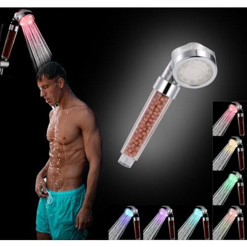 LED Anion Shower Color-Changing Shower Head Pressurized Water - Saving Temperature Control Colorful Handheld Big Rain Shower