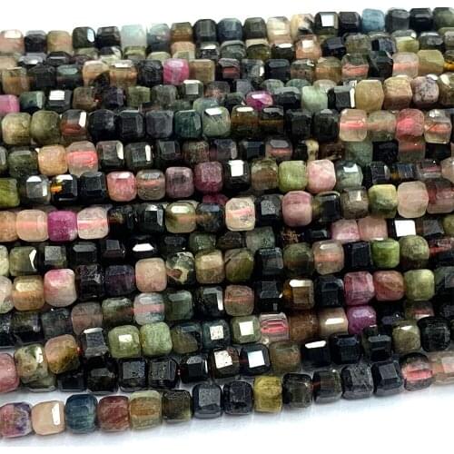 Veemake Tourmaline Natural Stones Charms Gemstones Necklace Bracelets Earrings Edge Cube Faceted Beads For Jewelry Making 07180
