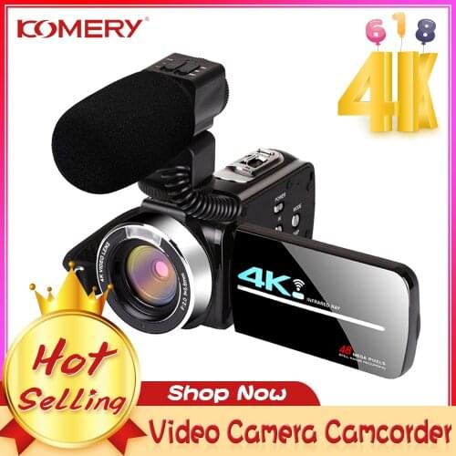 KOMERY 4K Video Camcorder WIFI 48MP Vlogging Camera for Youtube 16X 270 Degree Rotation Touch Screen Night Vision HD Recorder