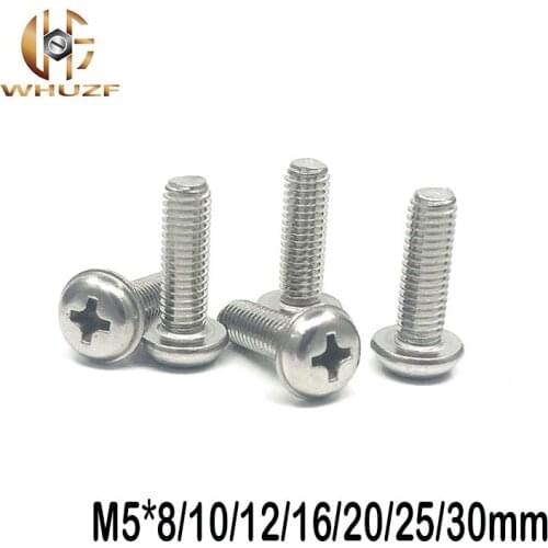 50pcs M5*8/10/12/16/20/25/30mm 304 stainless steel round head screws Pan head with pad screw With dental screw