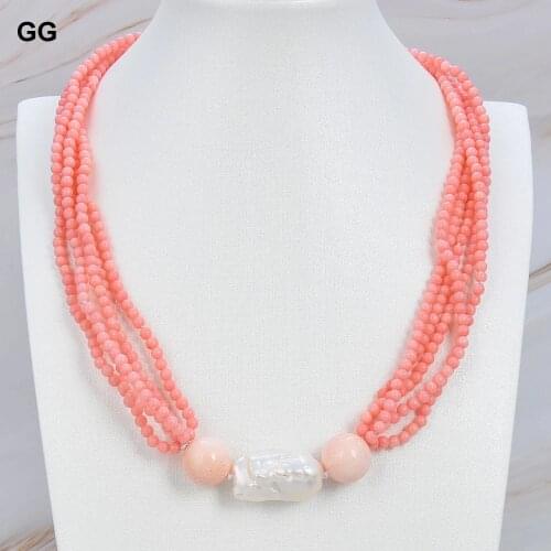 GuaiGuai Jewelry 22mm Cultured Bead-Nucleated Whtie Pearl pink Coral Necklace 20"
