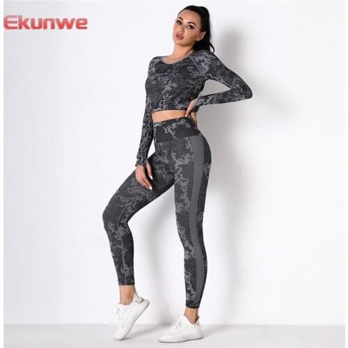 Camo Fitness Sports Suits For Women High Waist Leggings Sets Seamless Training Outfit Workout Clothing Gym Yoga Suits 2pcs