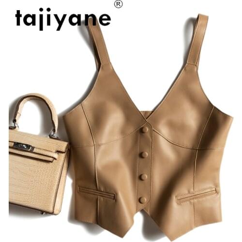 Tajiyane Womens Vest Real Leather Sleeveless Jacket Woman Genuine 100% Leather Vests Fashion Female Camisole Femme Veste TN2867