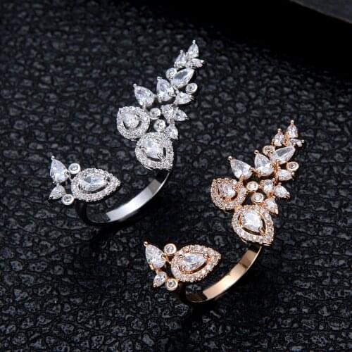 Hot Luxury Charm Flowers Open Rings For Women Bridal Cubic Zircon Dubai Spain Accessories Finger Ring New Jewelry 2020