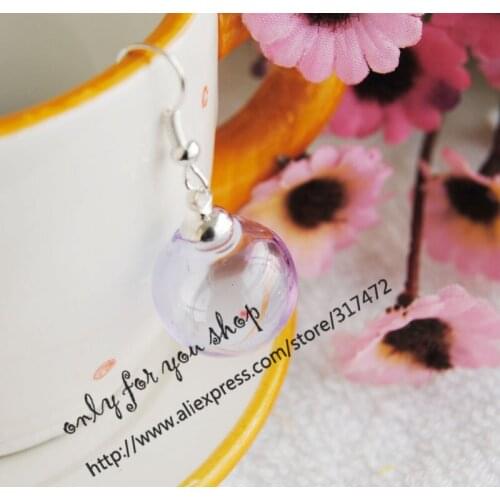 100set/lot Light Purple Glass Ball Glass Bubble with Earring Hook set DIY Dangle Earring Ear Hook Free Ship