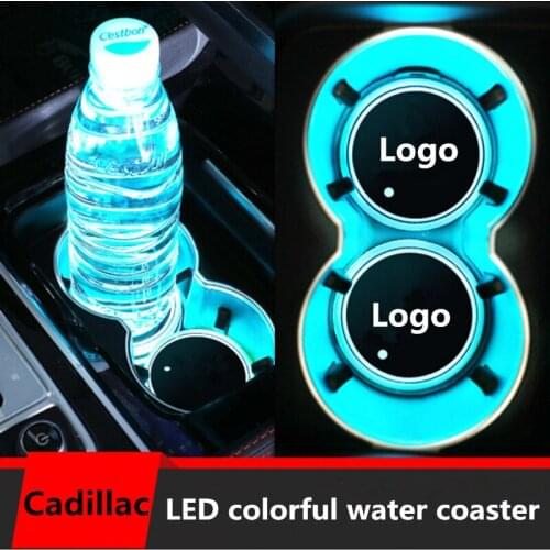 2Pcs For Cadillac CTS ATS CT4 CT5 CT6 Escalde XT4 XT5 XT6 XTS SRX BLS Car Logo LED Cup Holder Pad RGB Water Mat Coaster Light