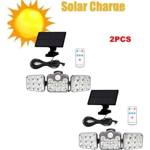 2pcs 138 led remote seperable Solar Powered Wall Light 3 Heads Rotating Motion Sensor Lamp Outdoor Courtyard Garden Road Roof Wa