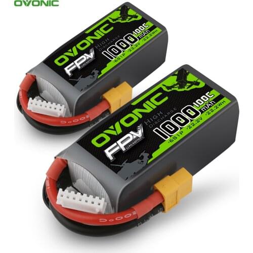 2 Packs OVONIC 22.2V 100C 6S 1000mAh LiPo Battery Pack With XT60 Plug For Freestyle Airplane & Heli RC Parts