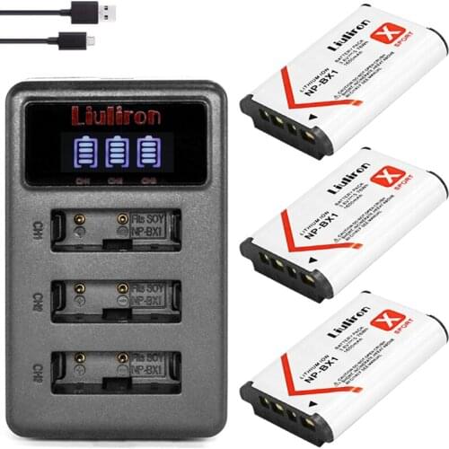 3 pcs NP BX1 npbx1 np-bx1 Battery + LED 3 slots Charger for Sony DSC-RX100 DSC-WX500 IV HX300 WX300 HDR-AS15 X3000R MV1 AS30V