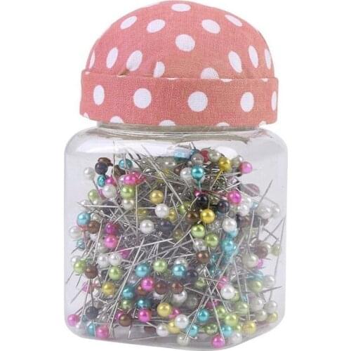 500Pcs Sewing Pins Pearl Needles Pink Fabric Cover Pin Cushion Bottle Tailoring Process