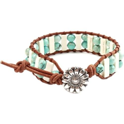 6CM Natural Stone Natural Beads Wrap Bracelet Leather Cord Bracelet Beaded Bracelet For Women