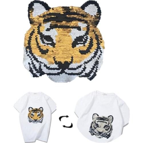 Biker Patch Deal with it Clothes Stickers 180mm Tiger Sequins Patches For Clothing Reversible Change Color AB Strange things