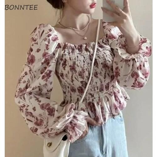 Blouses Women Students Summer Female Cropped Slim High Street Hot Sale Square Collar Colorful 2021 New Elegant Vintage All-match