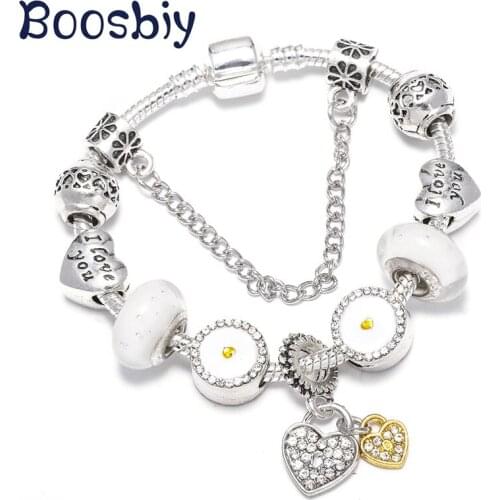 Boosbiy Dropshipping European Style Charm Bracelets For Women Heart Beads Fit Brand Bracelet Valentines Day Romantic Gift