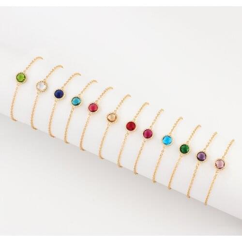 Gojomem Gold Color Simple Synthetic Cut Gem Personalized Hand Chain Memorable Bracelet for Womem Birthday Gifts Fashion Jewelry