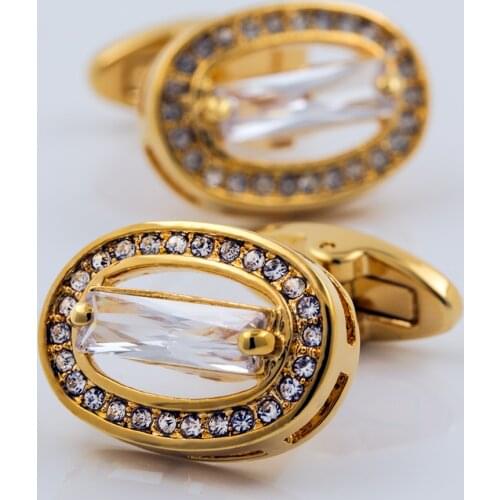 KFLK brand mens shirt cuff button oval Gold-color cufflinks wedding gift links 2017 guests