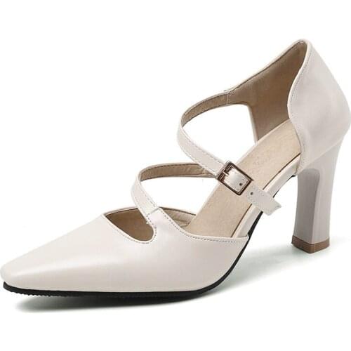 COOLULU High Heels Women Pumps Sexy Buckle High Heels Party Shoes Square Toe Dress Shoes Ladies Spring Plus Size 33 44 45 46