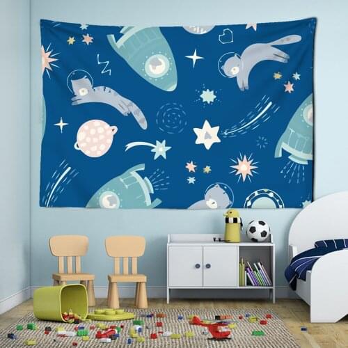 Cartoon Unicorn Moon Tapestry Starry Sky Wall Hanging Childrens Room Dormitory Tapestry Home Decoration Animal Wall Covering